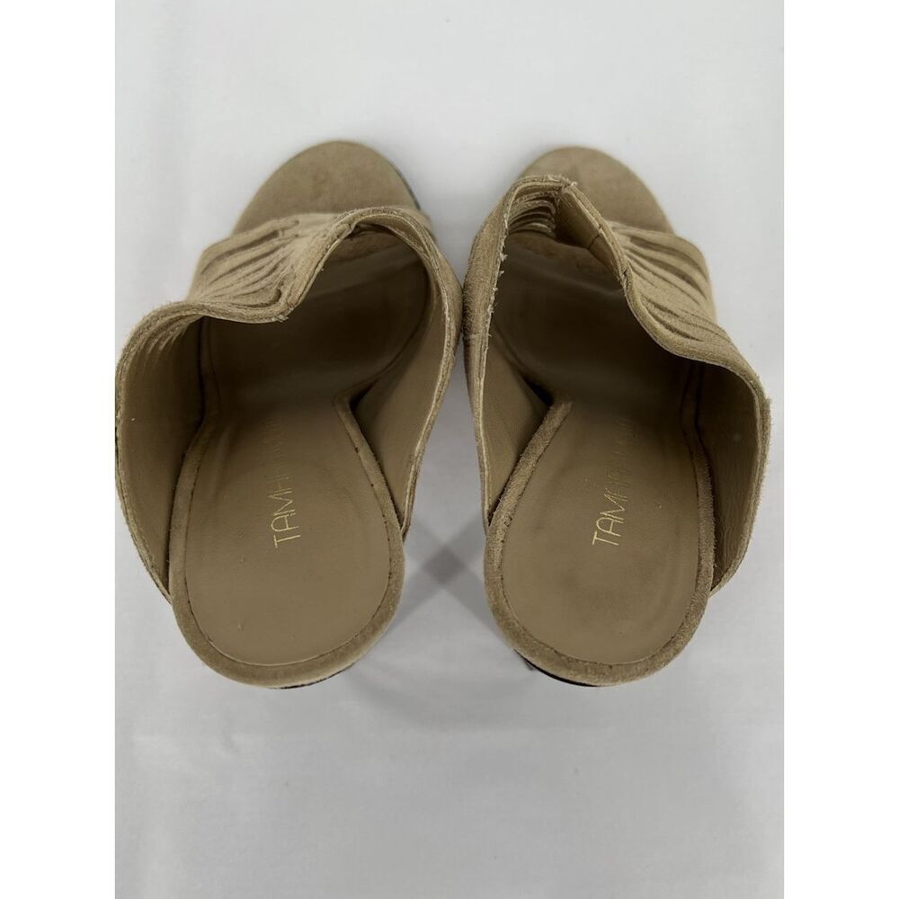 Tamara Mellon Suede Slides Size 36 US 6 Beige Nude Sandal Heels Leather - Picture 8 of 12